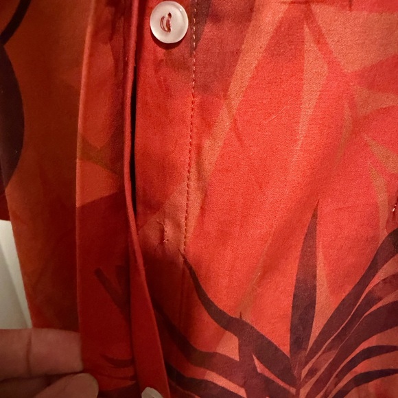 New with Tags Perlavera Cassie Red Leaf Pattern Button Down Maxi Dress sz Small - Picture 6 of 12